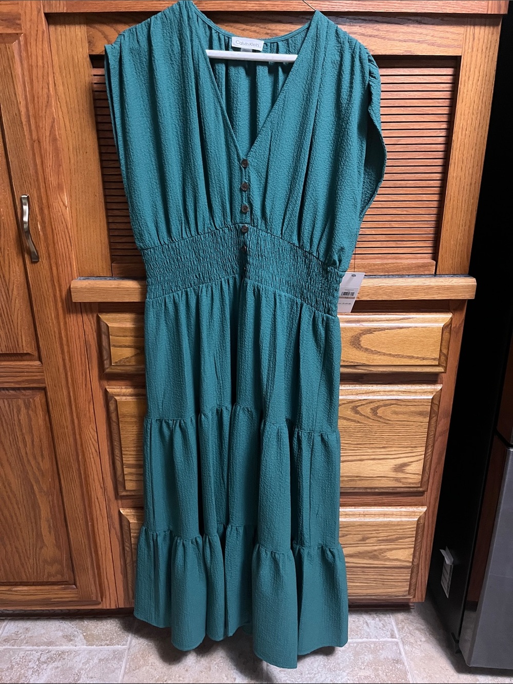 Calvin Klein Teal Maxi Dress with Smocked Waist
